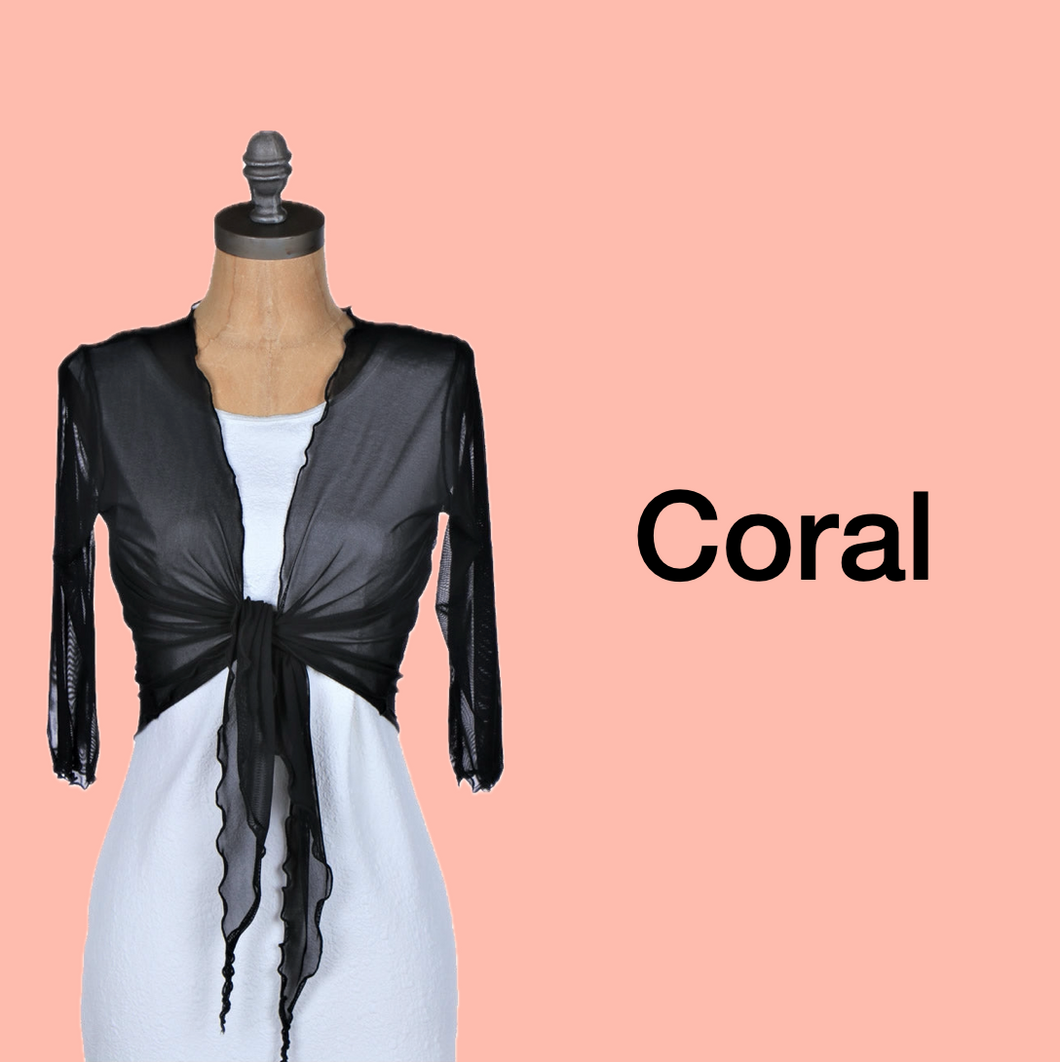 Tie-Front Mesh Shrug - Coral