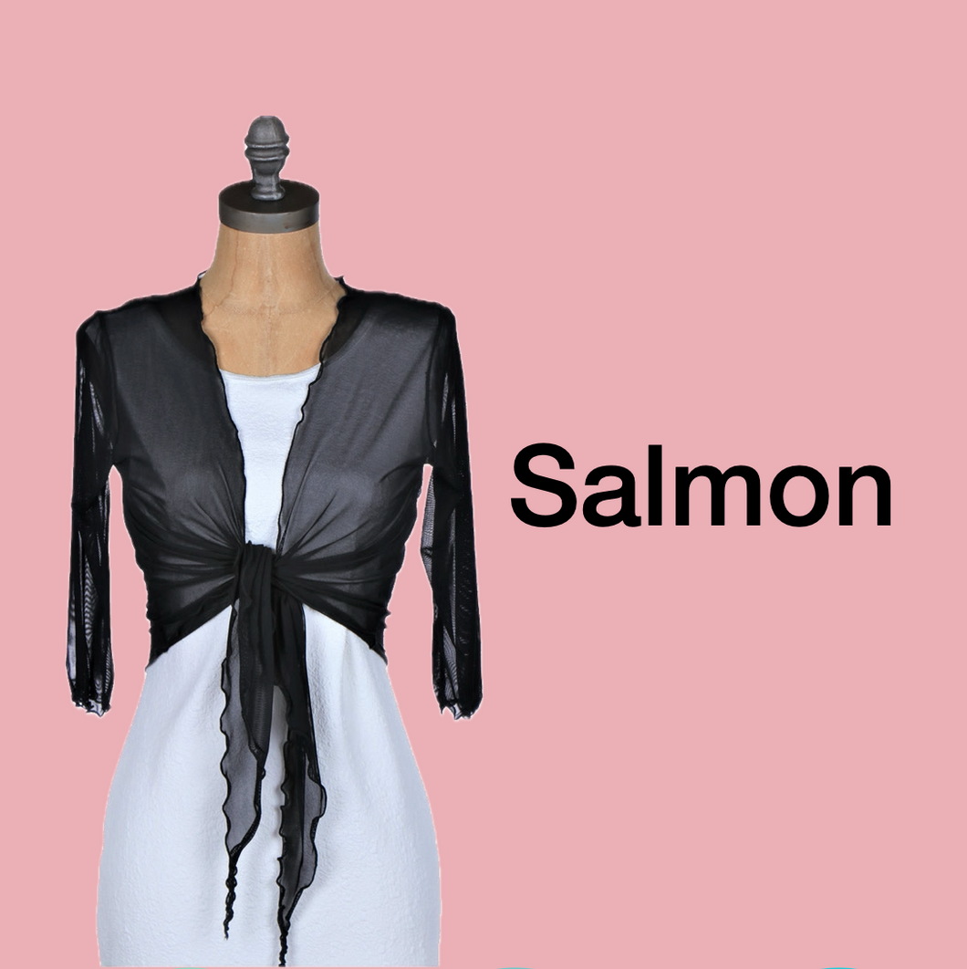 Tie-Front Mesh Shrug - Salmon